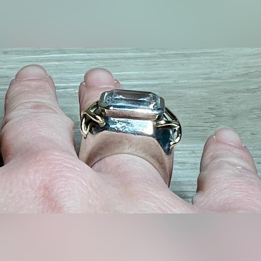 Vintage Designer KRYPELL Sterling Silver & Gold "X" CZ Dome Ring, Size 5.5 - Picture 11 of 13